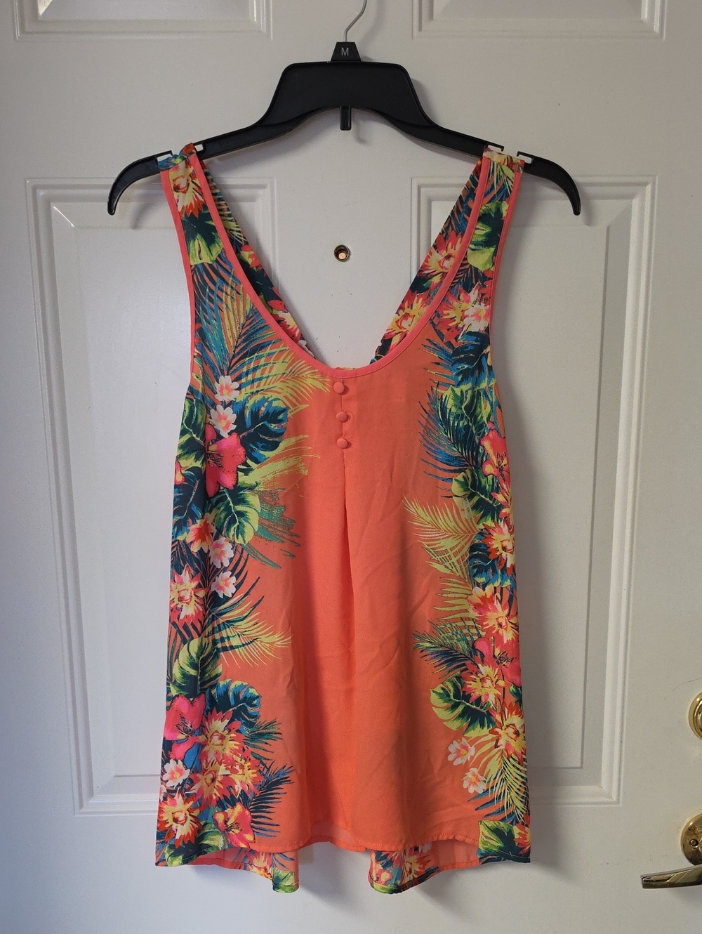 Candie's Bright Coral Tropical Floral Tank Top